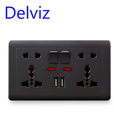 Delviz EU standardne USB-seinapistikupesa, hall lüliti juhtpistikupesa, 2A topelt-USB laadimine, AC 110-250V 13A universaalne pistikupesa Toitepesa