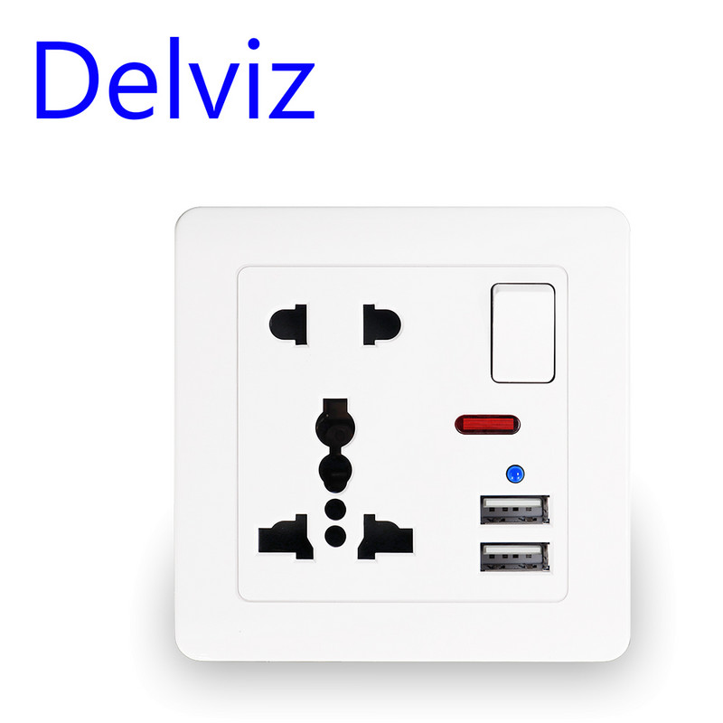 Delviz EU standardne USB-seinapistikupesa, hall lüliti juhtpistikupesa, 2A topelt-USB laadimine, AC 110-250V 13A universaalne pistikupesa Toitepesa