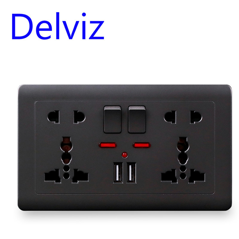 Delviz EU standardne USB-seinapistikupesa, hall lüliti juhtpistikupesa, 2A topelt-USB laadimine, AC 110-250V 13A universaalne pistikupesa Toitepesa