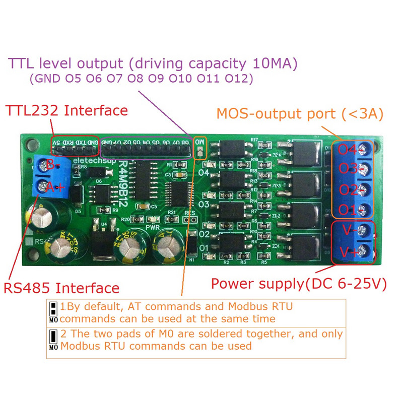 DC 12V 24V RS485 többfunkciós félvezető relé modul 4CH MOS tranzisztor és 8CH TTL szintű kimeneti kártya Modbus RTU & AT Command