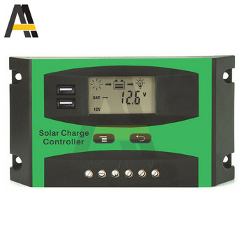 20A 30A соларен контролер за зареждане, соларен панел, регулатор на батерията с USB порт 12/24V PWM, автоматичен параметър, панел за регулатор на зареждането