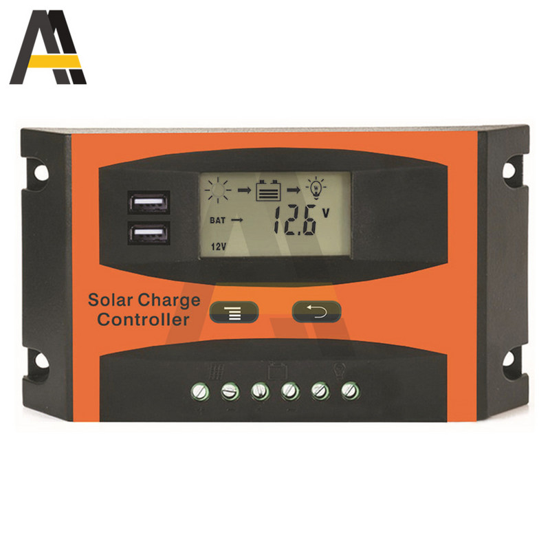 20A 30A päikeseenergia laadimise kontroller päikesepaneeli aku regulaator USB-pordiga 12/24V PWM automaatse parameetri laadimise regulaatori paneel