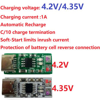 Модул за зарядно устройство за литиево-йонна литиево-полимерна батерия Type-C USB 5V до 4.2V 4.35V за 3.7V 3.8V 18650 батерия за мобилен телефон