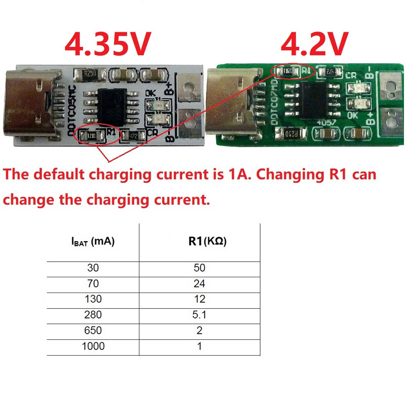 C-tüüpi USB 5 V kuni 4,2 V 4,35 V liitiumioon-Li-Po liitiumaku laadimismoodul 3,7 V 3,8 V 18650 mobiiltelefoni aku jaoks