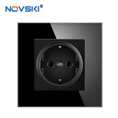 Novski Priză de perete standard european UE Rusia Germania Spania, Negru Alb Gri Cristal Panou, 250V 16A, Priză de perete din sticlă