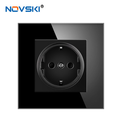 Novski Priză de perete standard european UE Rusia Germania Spania, Negru Alb Gri Cristal Panou, 250V 16A, Priză de perete din sticlă