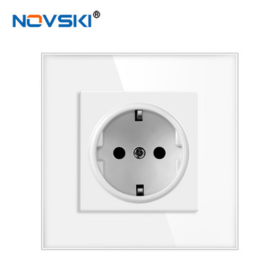 Novski Priză de perete standard european UE Rusia Germania Spania, Negru Alb Gri Cristal Panou, 250V 16A, Priză de perete din sticlă