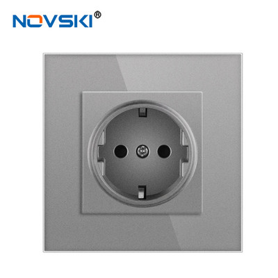 Novski Priză de perete standard european UE Rusia Germania Spania, Negru Alb Gri Cristal Panou, 250V 16A, Priză de perete din sticlă