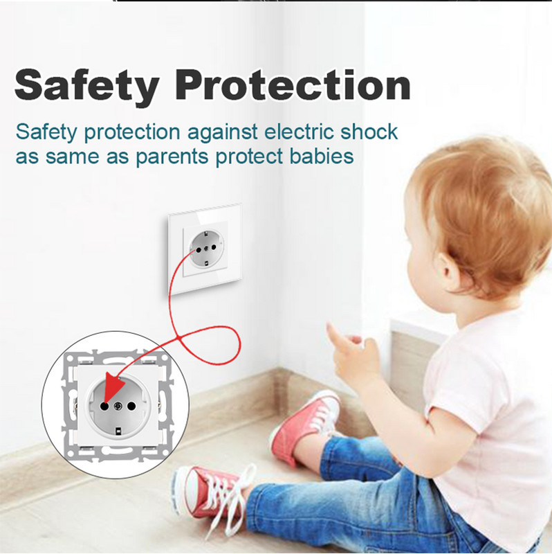 Novski Priză de perete standard european UE Rusia Germania Spania, Negru Alb Gri Cristal Panou, 250V 16A, Priză de perete din sticlă