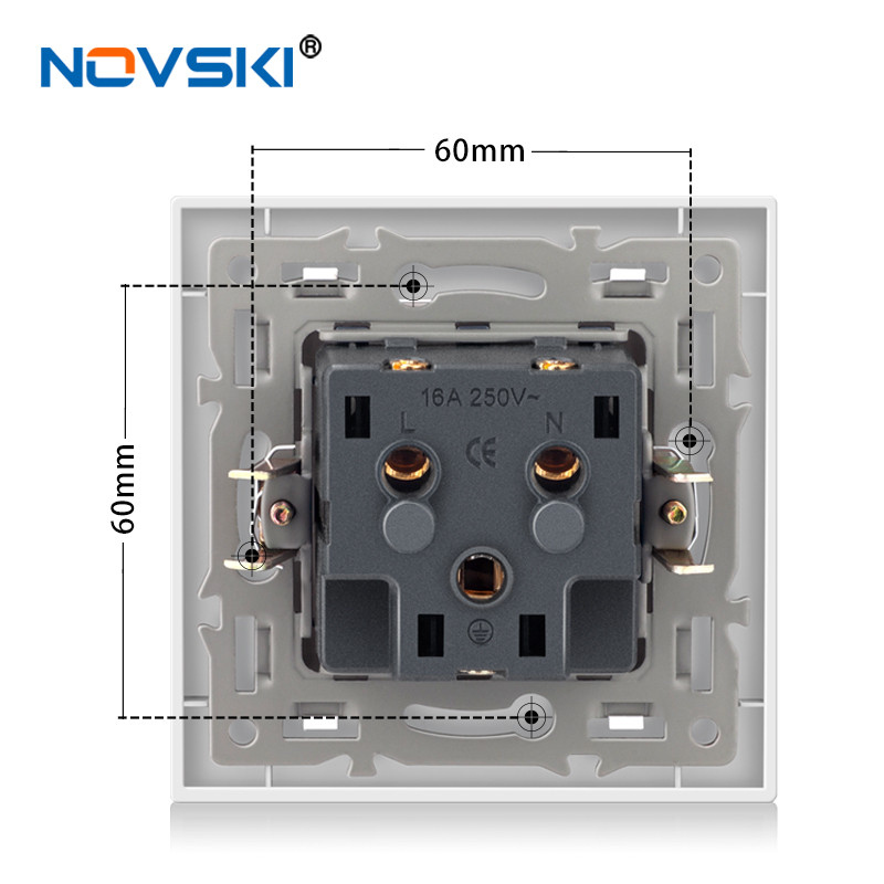 Novski Priză de perete standard european UE Rusia Germania Spania, Negru Alb Gri Cristal Panou, 250V 16A, Priză de perete din sticlă