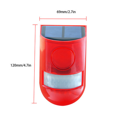 Слънчево захранвана алармена светлина Сензор за движение Акумулаторна водоустойчива звукова светлина Сигнал за сигурност