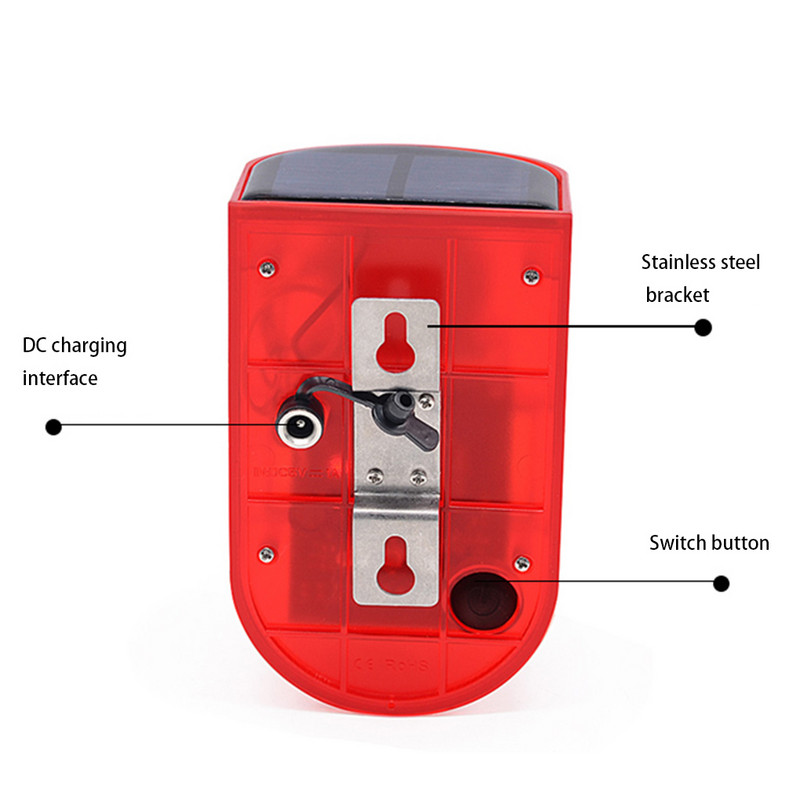 Napenergiával működő riasztó, mozgásérzékelő, újratölthető, vízálló hangfény-biztonsági figyelmeztetés