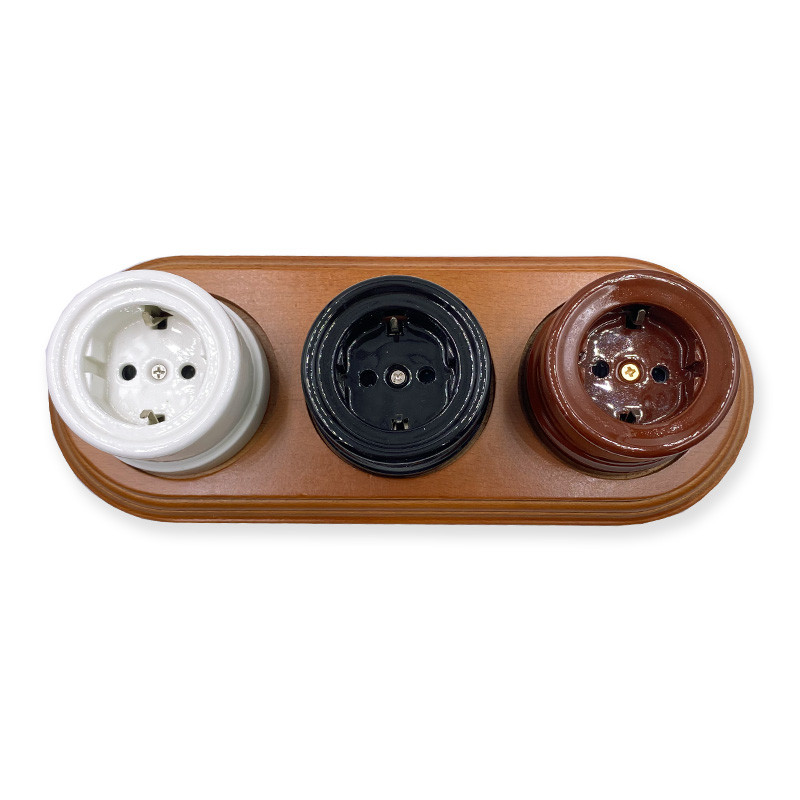 Βελτίωση σπιτιού Ρετρό κεραμική ΕΕ Ηλεκτρική πρίζα τοίχου 1-3 οπών Ξύλινη βάση σε ευρωπαϊκό στιλ πρίζα τοίχου