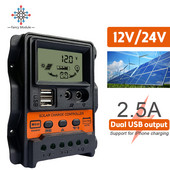 Divkāršs USB saules uzlādes kontrolieris līdzstrāvas strāva 12V 24V 10A 20A 30A LCD displejs saules paneļa PWM lādētāja kontrollera akumulatora regulators