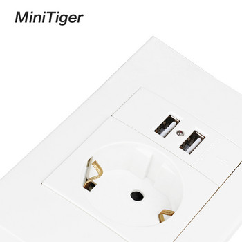 Minitiger Стенен USB щепсел Заземен 16A ЕС стандартен изход с 1000mA двоен USB контакт Порт за зарядно устройство за мобилно устройство 118mm*80mm