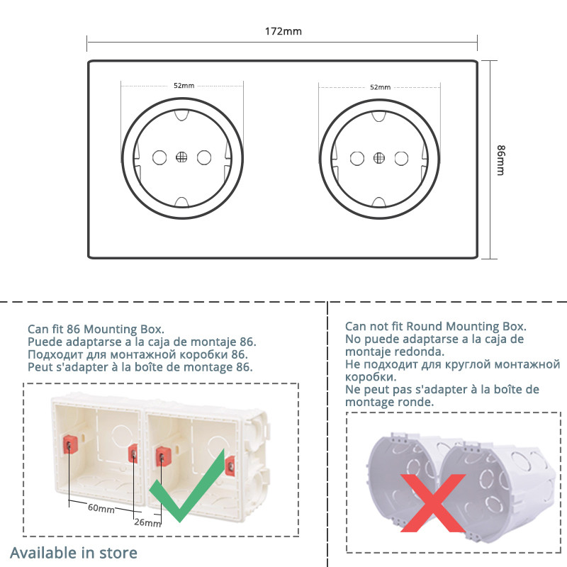 Coswall matēts melns/sudrabaini pelēks alumīnija metāla panelis dubultā EU Russia sienas rozete, iezemēta ar bērnu aizsargdurvīm