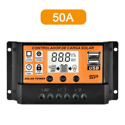 Controler de încărcare solară 100A Controler de panou solar 12V/24V Afișaj LCD reglabil Regulator de baterie cu panou solar cu port USB