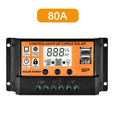 Controler de încărcare solară 100A Controler de panou solar 12V/24V Afișaj LCD reglabil Regulator de baterie cu panou solar cu port USB