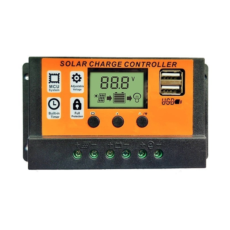 100A napelemes töltésvezérlő napelemes vezérlő 12V/24V állítható LCD kijelzős napelemes akkumulátor szabályozó USB porttal