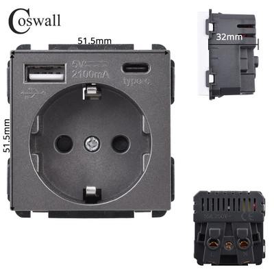 COSWALL L1 sērijas pelēks matēts alumīnija panelis pelēks sienas slēdzis ES ligzda HDMI saderīgs USB lādētājs TV RJ45 moduļi DIY