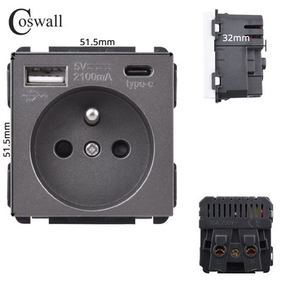 COSWALL L1 sērijas pelēks matēts alumīnija panelis pelēks sienas slēdzis ES ligzda HDMI saderīgs USB lādētājs TV RJ45 moduļi DIY