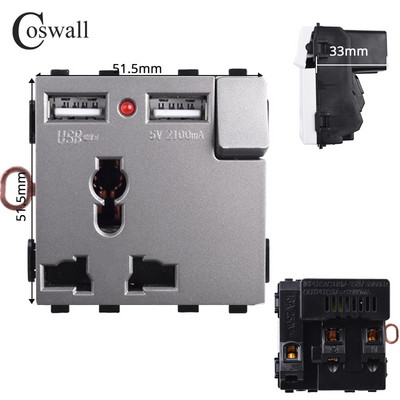 COSWALL L1 sērijas pelēks matēts alumīnija panelis pelēks sienas slēdzis ES ligzda HDMI saderīgs USB lādētājs TV RJ45 moduļi DIY