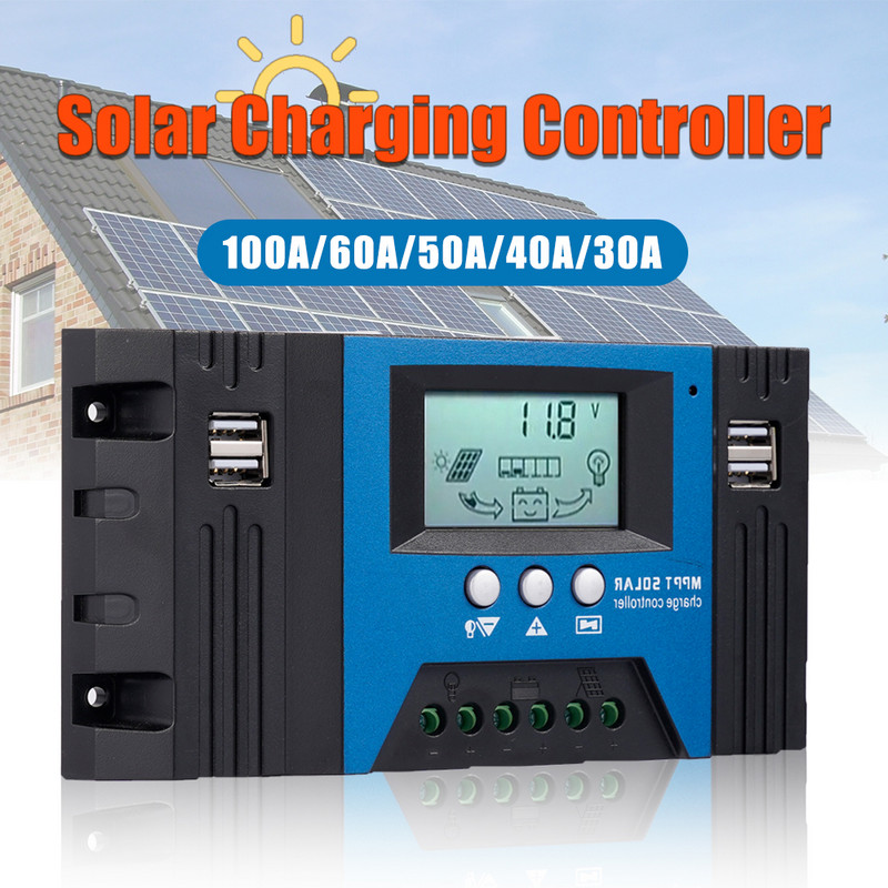 Regulator de încărcare solar MPPT 30/40/50/60/100A Afișaj LCD dublu USB 12V/24V Regulator de încărcare cu panou solar automat cu încărcare
