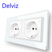 Delviz 16A štandardná zásuvka EÚ, dvojitá zásuvka AC 110V~250V, panel z tvrdeného krištáľového skla 146mm*86mm, vstavaná zásuvka do steny