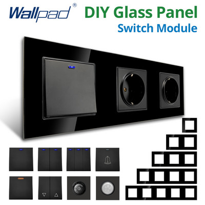 Wallpad Черен стъклен панел Стенен превключвател за осветление Функционален ключ Само Направи си сам Безплатна комбинация 52*52 mm 1 2 3 4 5 Множество рамки