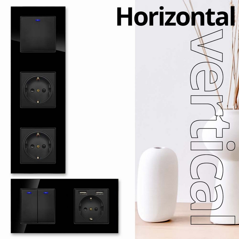 Wallpad Panou din sticlă neagră Comutator de lumină de perete Tasta funcție Doar DIY Combinație gratuită 52*52mm 1 2 3 4 5 Cadru multiplu