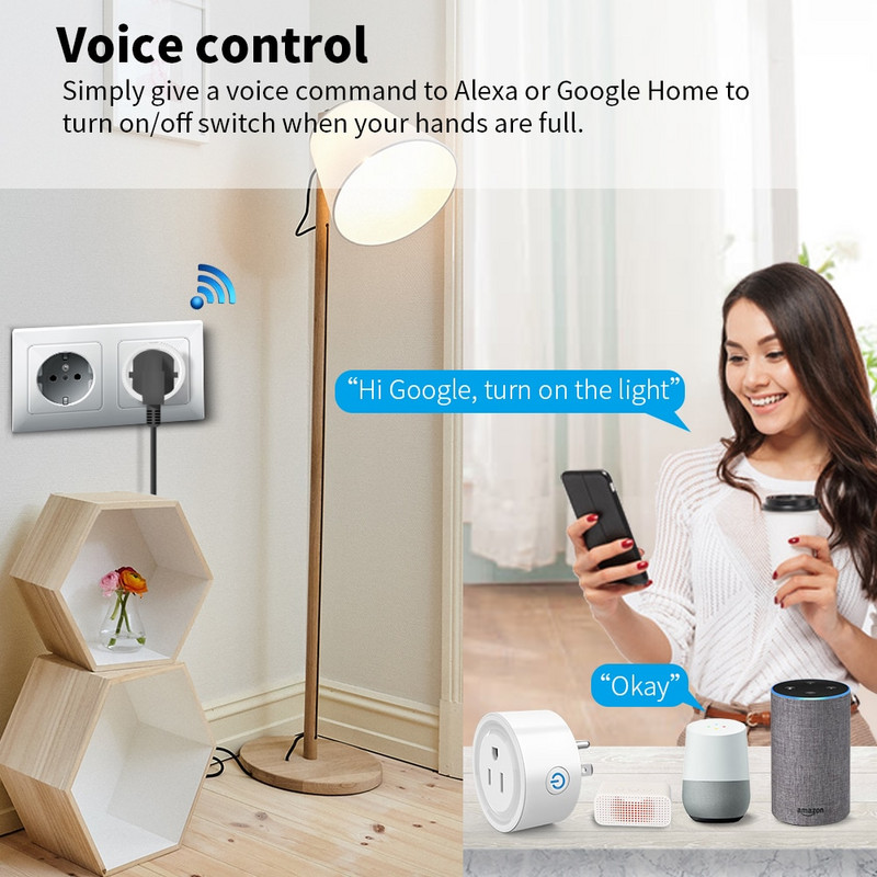 10A16A 20A Tuya Wifi US Plug DIY Smart Home Timing tápcsatlakozó Smart App Vezeték nélküli vezérlés Kimenet Hang az Alexa Google Home segítségével
