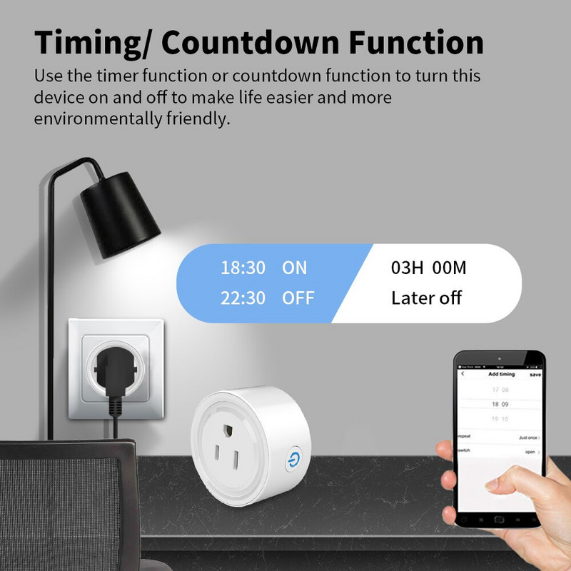 10A16A 20A Tuya Wifi US Plug DIY Smart Home Timing tápcsatlakozó Smart App Vezeték nélküli vezérlés Kimenet Hang az Alexa Google Home segítségével