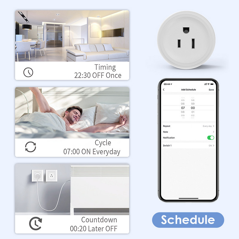 10A16A 20A Tuya Wifi US Plug DIY Smart Home Timing tápcsatlakozó Smart App Vezeték nélküli vezérlés Kimenet Hang az Alexa Google Home segítségével