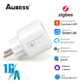 Tuya Zigbee Smart Socket EU Plug 16A Outlet Adapter Power Monitor Wireless Diaľkové ovládanie Funguje s Google Home Alexa Alice