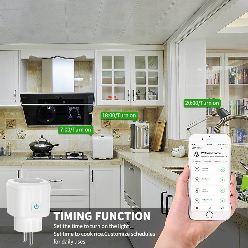 Tuya Zigbee Smart Socket EU Plug 16A Outlet Adapter Power Monitor Wireless Diaľkové ovládanie Funguje s Google Home Alexa Alice