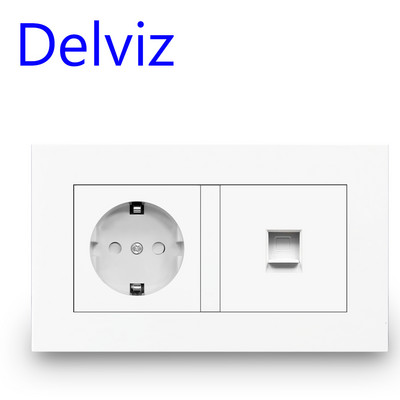 Delviz RJ45 számítógép fali aljzat, számítógép csatlakozó Jack, CAT5E csatlakozó Kábel hálózati interfész kimenet EU szabványos tápcsatlakozó