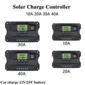 Saules uzlādes kontrolieris 12v 24v saules paneļa akumulatora regulators 10A 20A 30A 40A saules baterijas kontrolieris Dual USB 5V LCD displejs