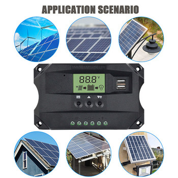 Solar Charge Controller 12v 24v Solar Panel Battery Regulator 10A 20A 30A 40A Solar Controller Διπλή οθόνη LCD 5V USB