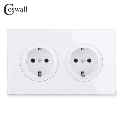 Coswall Crystal tvrdené sklo, panel z čistého skla, 16A, dvojitá štandardná zásuvka EÚ, uzemnená s detskou poistkou, typ 146