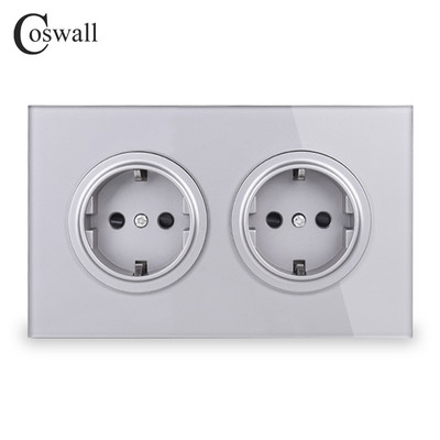 Coswall Crystal tvrdené sklo, panel z čistého skla, 16A, dvojitá štandardná zásuvka EÚ, uzemnená s detskou poistkou, typ 146
