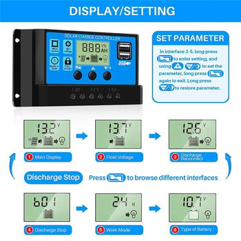 10A 20A 30A PWM соларен контролер за зареждане 12V/24V соларен регулатор USB 5V панелен регулатор на батерията Интелигентен LCD дисплей