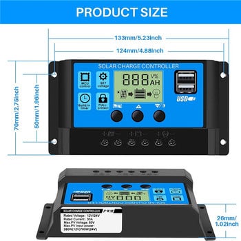 10A 20A 30A PWM соларен контролер за зареждане 12V/24V соларен регулатор USB 5V панелен регулатор на батерията Интелигентен LCD дисплей