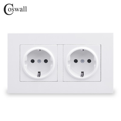 COSWALL 2 Gang Rusia Spania Priză de perete standard UE cu 2 porturi de încărcare USB Indicator LED moale ascuns Panou PC Negru Alb Gri