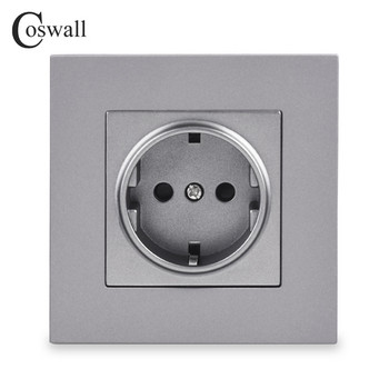 Coswall Simple Style PC Panel EU Russia Spain Ηλεκτρική πρίζα τοίχου με γείωση με παιδική προστατευτική πόρτα λευκό μαύρο γκρι χρυσό 16A