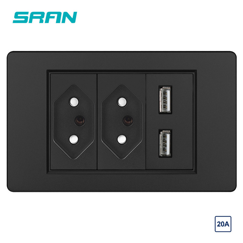 Pistikupesa Brasiilia standard Pistikupesa usb tüüpi c sein, 118mm * 72mm Must PC leegiaeglustav paneel 220V 10a 20a pesa