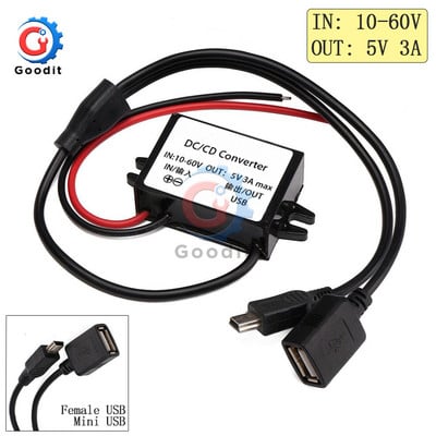 DC-DC 10V až 60V 12V 24V 3A 15W automobilový menič napájania Micro Mini USB znižujúci napätie napájací zdroj s dvojitým výstupným adaptérom a ochranou