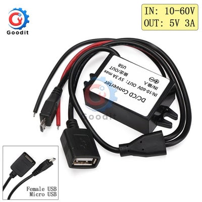 DC-DC 10V až 60V 12V 24V 3A 15W automobilový menič napájania Micro Mini USB znižujúci napätie napájací zdroj s dvojitým výstupným adaptérom a ochranou
