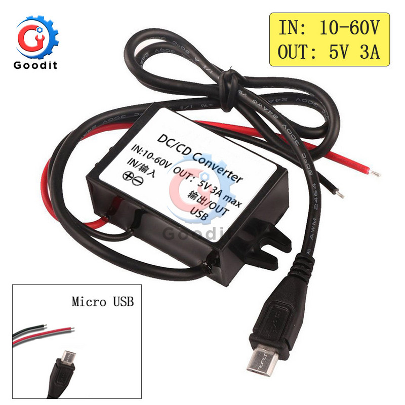 DC-DC 10V až 60V 12V 24V 3A 15W automobilový menič napájania Micro Mini USB znižujúci napätie napájací zdroj s dvojitým výstupným adaptérom a ochranou