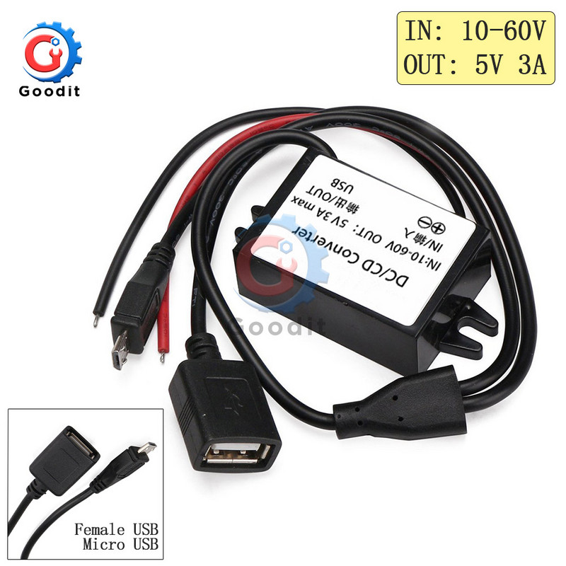 DC-DC 10V až 60V 12V 24V 3A 15W automobilový menič napájania Micro Mini USB znižujúci napätie napájací zdroj s dvojitým výstupným adaptérom a ochranou