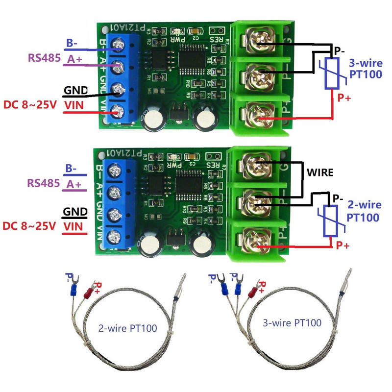 Modbus Rtu temperatūras sensora modulis RS485 PT100 RTD termopāris Celsija Fārenheita plata temperatūras mērīšana